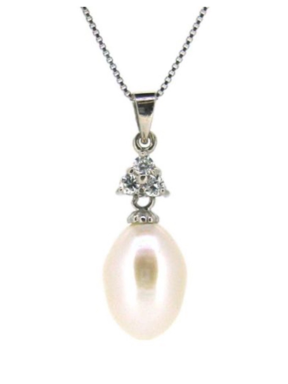 925 Sterling silver Cultured Pearl Drop Pendant Necklace White Pearl with Silver